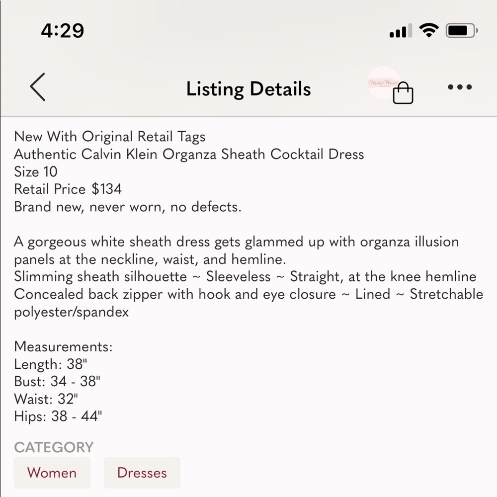 Calvin Klein White Dress with Sheer cutout - Picture 11 of 11
